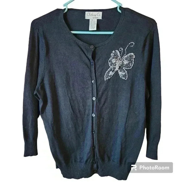 Clothing Co. By Notations Vintage Sweater Beaded Butterfly Cardigan Silk Large - Picture 1 of 7